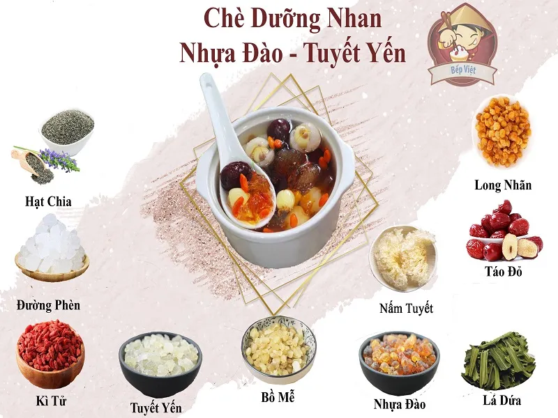 Cách nấu chè dưỡng nhan tuyết yến nhựa đào da sáng khỏe, nhan sắc lên hương